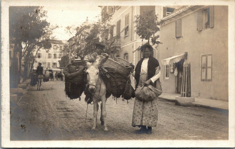 Vtg Naples Italy Vegetable Vendor Donkey 1910s RPPC Real Photo Postcard