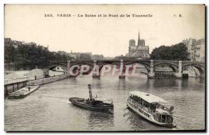 Paris - The Seine and the Pont de la Tournelle - boat - little steamer Old Po...