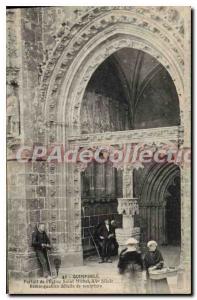 Postcard Old Quimperle Church St Michel Portal