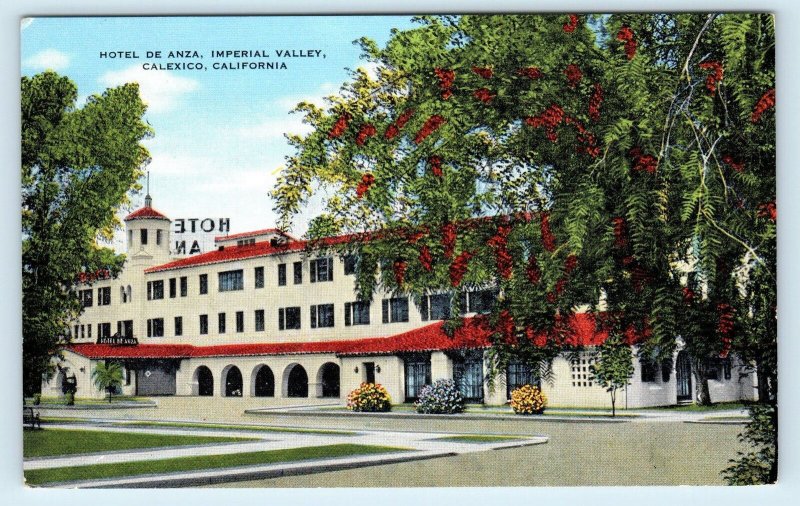 CALEXICO, CA ~ HOTEL de ANZA  c1940s Roadside Imperial County Linen Postcard 