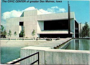 VINTAGE CONTINENTAL SIZE POSTCARD EXTERIOR CIVIC CENTER OF GREATER DES MOINES IA