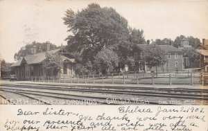 J78/ Chelsea Michigan RPPC Postcard c1910 M.C. Railroad Depot Grounds 120