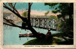 Canoers Picnic Messalonskee Stream Waterville Maine ME 1920s WB Postcard UNP