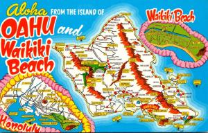 Hawaii Aloha From Oahu and Waikiki Beach With Map