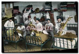 Old Postcard Army Infantry Musicians preparing for the concert saxophone