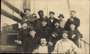 White Men Drinking Smoking on Ship 1 BLACK MAN Brooklyn NY Cancel RPPC