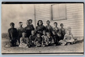 1911 Childrens At School Backyard Estherville Iowa IA RPPC Photo Posted Postcard