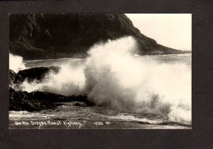 OR On the Oregon Coast Highway Ocean Waves RPPC Real Photo Postcard RP