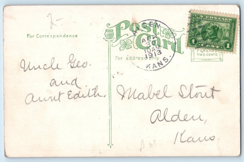 1913 Puppy Dog Look Who's Here Animals Alden Kansas KS Posted Antique Postcard