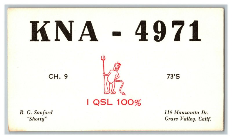 QSL Radio Card From Grass Valley Calif. California KNA - 4971 