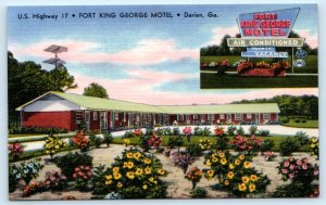 DARIEN, Georgia GA ~ Roadside FORT KING GEORGE MOTEL 1940s J.P. Harrod Postcard