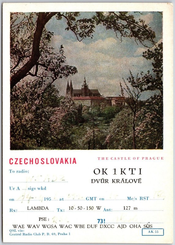 1956 Radio Card OK1KTI Czechoslovakia Prague Castle Amateur Station Postcard