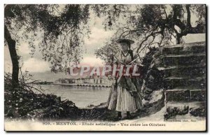 Menton - Artistic Study - View From Les Oliviers - Women - Old Postcard