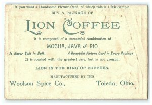 1880s Coffee Lion Trade Card Victorian Spice Woolson Toledo Co Birds Umbrella 
