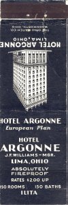 Early Lima, Ohio/OH Match Cover, Hotel Argonne