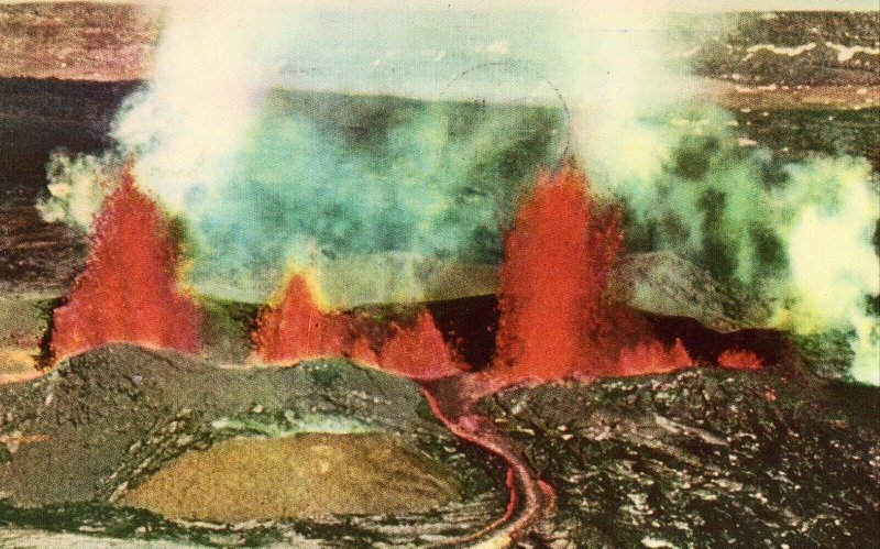 Eruption of Mauna Loa Volcano - Hawaii Postcard