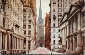 Wall Street & Trinity Church NY New York c1913 Postcard E40