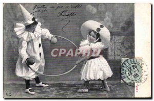 Old Postcard Pierrot Children Hoop Diabolo