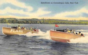 Speed boats Canadaigua Lake New York linen postcard