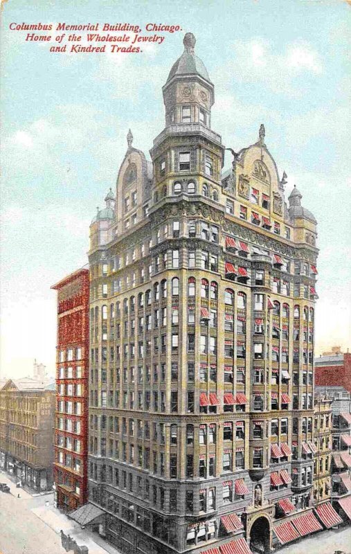 Columbus Building Home Wholesale Jewelry Trade Chicago Illinois 1910c postcard