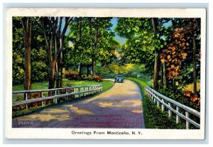 c1930s Road View, Greetings from Monticello New York NY Posted Postcard