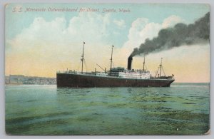 Ship~SS Minnesota~Seattle Washington~Outward-Bound For Orient~Vintage Postcard