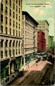 Vtg Postcard 1917 Sixth Street Looking West Los Angeles CA California