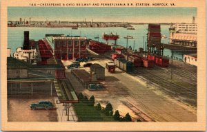 postcard VA Chesapeake & Ohio Railway and Pennsylvania R.R. Station Norfolk
