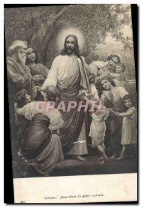 Schram Old Postcard Jesus blesses little children Religion