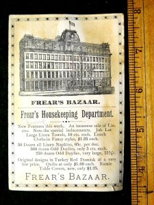 1870s-80s Engraved Store Font Frear's Bazaar Scottish Boy Violin Trade Card F22