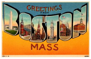 Greetings Massachusetts  Boston LARGE LETTER
