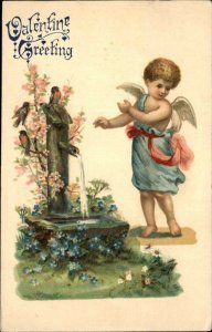 Valentine Little Boy Cupid Fountain Water Spout c1910 Vintage Postcard
