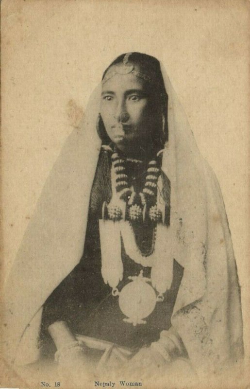 nepal, Nepaly Woman, Jewelry Necklace Nose Piercing (1910s) Postcard