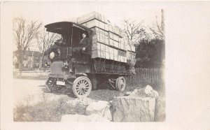 J44/ Early Automobile RPPC Postcard c1910 Early Delivery Truck Crates 264