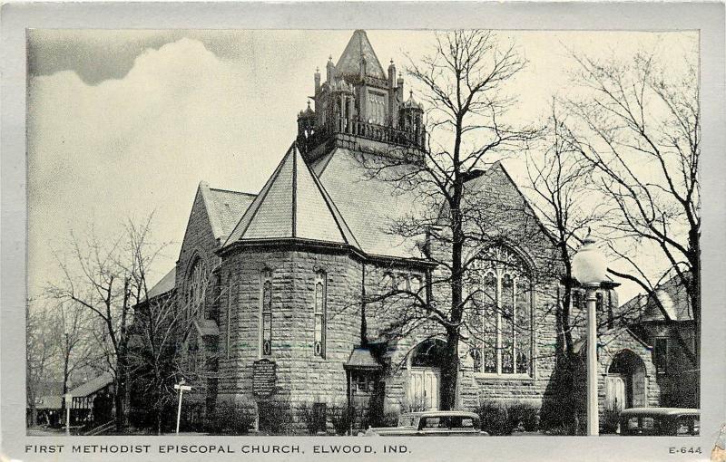 1940s Postcard First Methodist Episcopal Church Elwood IN Tipton County Unposted