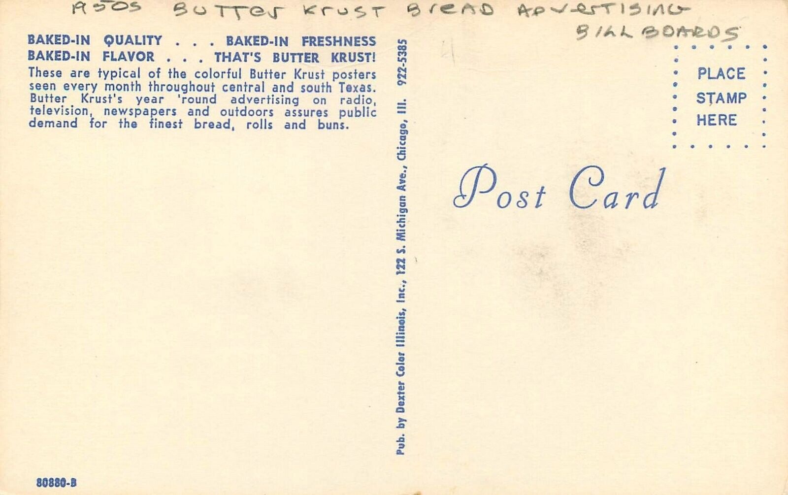 Postcard 1950s Butter Krust Bread advertising Billboards Dexter 238494