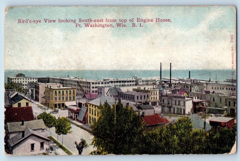 Port Washington Wisconsin WI Postcard Birds Eye View Southeast Engine House 1910