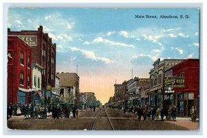 1914 Busy Scene at Main Street, Aberdeen South Dakota SD Antique Postcard