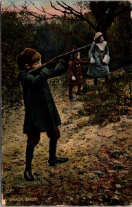 Boy Fires Gun, In the Woods Tuck 8058 Vintage Postcard Y42