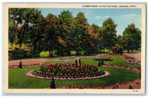 1947 View Of Flower Beds In Potter Park Lansing Michigan MI Vintage Postcard