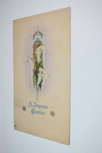 A Joyous Easter, Lilies and Stained-Glass Window Postcard Stecher Lith. Co.