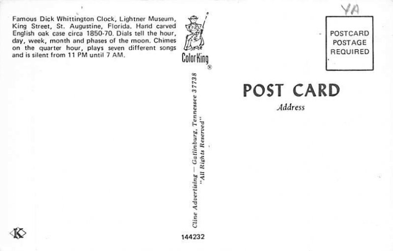 Famous Dick Whittington Clock Lightner Museum St Augustine, Florida USA