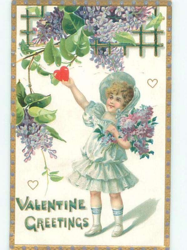 Pre-Linen Valentine CUTE GIRL PICKS HEART FROM THE TREE AB2978