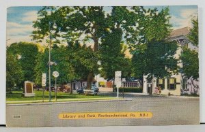 Northumberland Pa Library and Park Linen 1940s Postcard M3