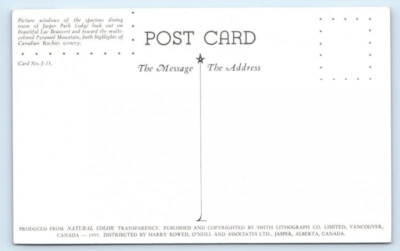 Jasper Park Lodge Restaurant interior CANADA Postcard