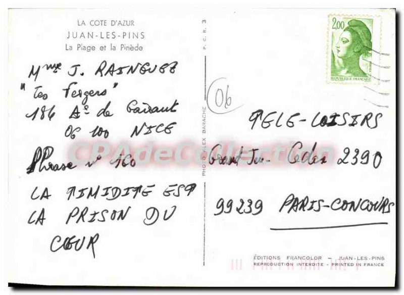 Modern Postcard Juan Les Pins Beach and La Pinede