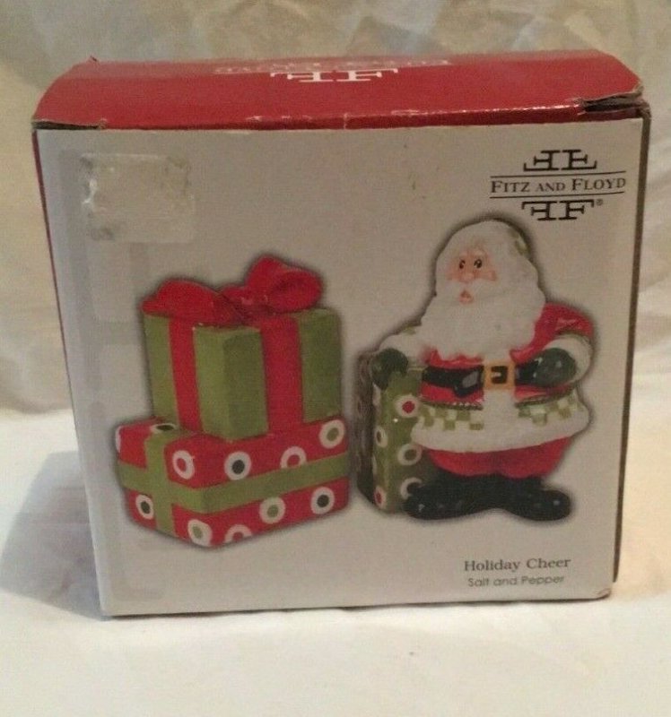 FITZ & FLOYD 2008 HOLIDAY CHEER SALT PEPPER SET BOXED SANTA CHRISTMAS XMAS (bxd)