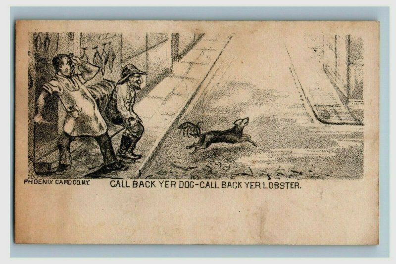 1870's Comical Scene Men Lobster & Dog Street Fight P165 