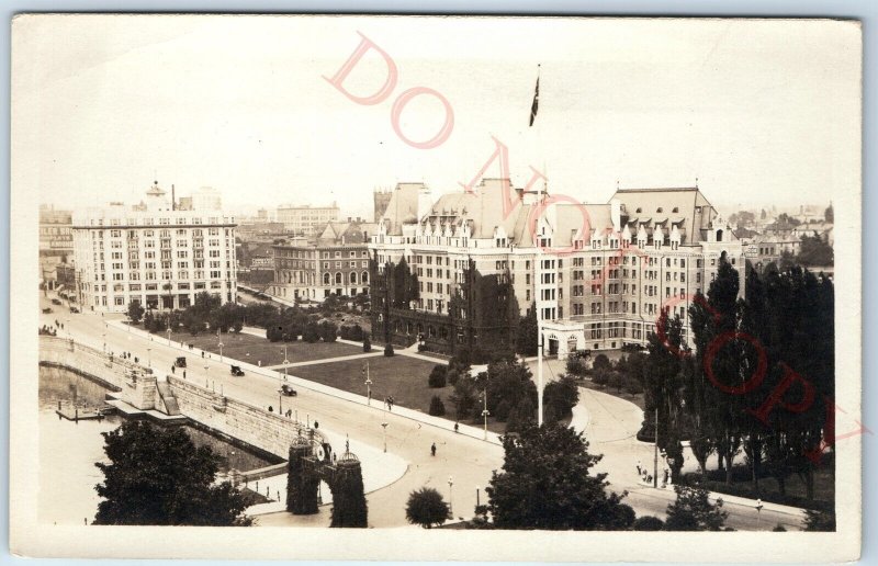 c1930s Victoria, BC RPPC Canada Fairmont Empress Hotel Birds Eye Real Photo A141