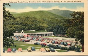 postcard WV Casino Tennis Court Greenbrier Hotel White Sulphur Springs 40s cars